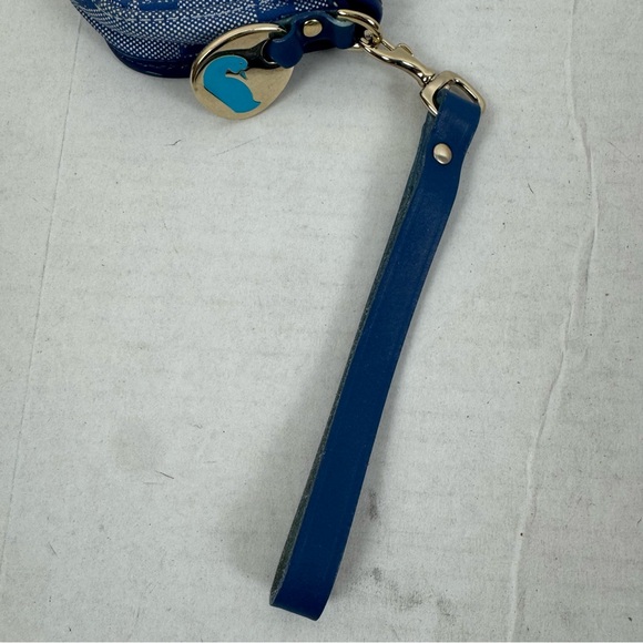 Dooney & Bourke‎ Blue Logo Canvas Leather Trim Wristlet Wallet Small Pouch